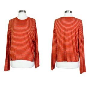 NEW Madewell | Orange Striped Long Sleeve Cotton Lightweight Casual Top Medium M